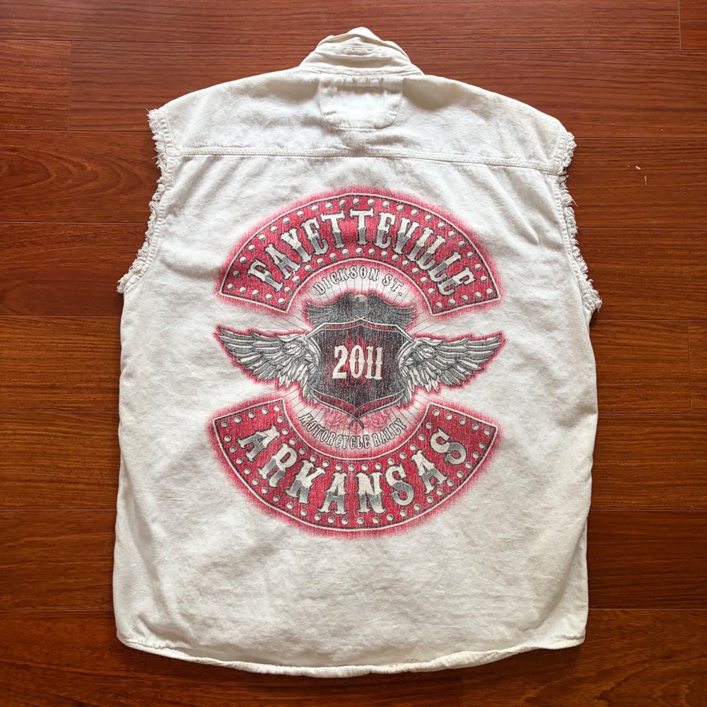 Biker Wear Mens Fayetteville Arkansas 2011 Motorcycle Rally Vest 2XL White Denim